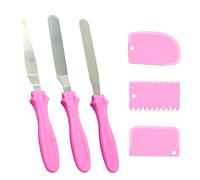 3 spatole in acciaio inox per glassa e 3 raschietti in plastica per dolci, impugnatura antiscivolo, set di utensili da cucina, decorazioni per torte, gadget per spalmare la crema al burro (rosa)