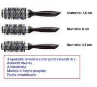 3 spazzole capelli termica PROFESSIONALE MUSTER fusto ceramizzato antistatica