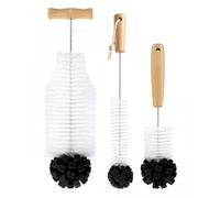 3 spazzole per bottiglie, spazzola flessibile con manico lungo e manico in legno ad angolo di 90°, pulisce bottiglie a collo stretto, ideale per vetro Sodastream, bottiglie di plastica