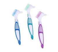 3 spazzole per protesi dentarie a doppio lato per la pulizia di setole multistrato e manico antiscivolo in gomma utilizzata per la pulizia e la cura della protesi dentaria verde, viola, blu