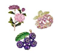 3 spille floreali viola, da donna, con strass scintillanti, fiore botanico, mirtillo, stile gocciolante, in lega, accessori rustici per gioielli in stile country, abito da sera, Cheongsam, abito e