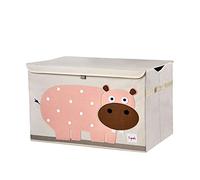 3 Sprouts, Baule Portagiochi Realizzato in Poliestere, Ideale per Contenere Oggetti e Giochi, Cesta Giochi Bambini Decorata con Ippopotamo Rosa, 61x37x38 cm
