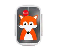 3 Sprouts, Porta Pranzo Bento, con 3 Scomparti, Ideale per Contenere e Trasportare le Pietanze dei Bambini, con Decorazione Volpe Grigio, 21,6x14x6,4 cm