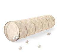 3 Sprouts Tunnel Gioco Bambini, Tessuto Riciclato, Scacchiera Beige | tunnel gioco pieghevole; per gioco interno e movimento in cameretta; si ripone facilmente; si ripone piatto dopo il gioco