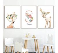 3 Stampa su Tela Bambino 30 x 40 cm Animals Illustrazione Poster Decorazione Murale Camera da Letto Bebe Animali della Savana Quadro da Parete Immagine su Tela A3 senza Cornice