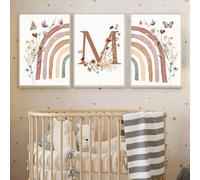 3 Stampe Arcobaleno Farfalla Fiori Marroni 30x 40 cm Quadro Personalizzato con Nomi Camera da Letto Ragazzo Decorativi da Parete Bambini Boho Poster Camera Ragazza Bimbo Regalo Tela senza Cornice