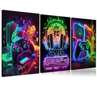 3 stampe artistiche da parete retrò videogiochi, acquerelli, immagini colorate al neon gamer, stampe su tela per camera dei bambini, camera da letto per ragazzi, decorazione per la casa, 40,6 x 61 cm