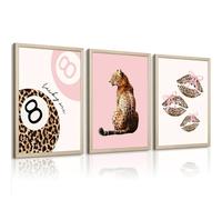 3 stampe artistiche da parete rosa con ghepardo leopardo preppy alla moda poster estetico alla moda stampe decorative per la stanza con fiocco rosa pittura fortunata per dormitorio camera da letto per