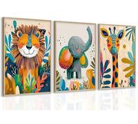 3 stampe artistiche da parete su tela per cameretta dei bambini, motivo: animali della giungla, stampe colorate per la camera dei bambini, senza cornice, 40,6 x 61 cm