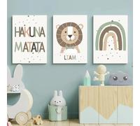 3 Stampe Personalizzate Nomi Bimbo Leone Arcobaleno Frase 30x 40 cm Quadro Verde Marrone Decorazioni da Parete Cameretta Bambino Bambini Poster Camera Ragazza Ragazzo Regalo Tela senza Cornice