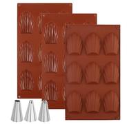 3 stampi da forno Madeleine in silicone, per madeleine e biscotti, cioccolato, con 3 beccucci