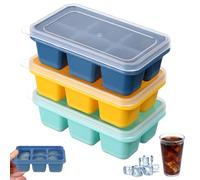 3 stampi grandi per cubetti di ghiaccio con coperchio, in silicone, impilabili e lavabili in lavastoviglie, per cocktail, whisky, vino, frutta, puree, gelato, tè freddo