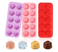 3 stampi in silicone a forma di rosa, 3D, per cioccolato, 30 stampe, riutilizzabili, adatti per San Valentino, matrimoni, fidanzamenti, grandi feste, vita di famiglia (rosa, viola, rosso)