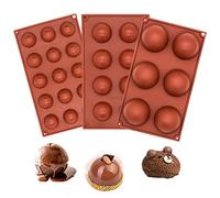 3 stampi in silicone a forma di semisfera, per cioccolatini, palline di cioccolato, per realizzare bombe di cioccolata calda, decorazioni per torte, gelatine, budini (6, 8, 15 fori)