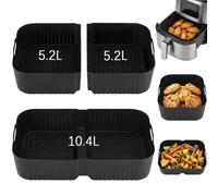 3 stampi in silicone per friggitrice ad aria calda Ninja Foodi FlexDrawer 10,4L AF500EU AF500DE AF500EUCP, extra alto e senza BPA, compatibile con inserti COSORI 10L Air Fryer (nero)