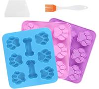 3 stampi in silicone, stampo per cibo per cani, stampi zampa di cane e osso, 3 colori, con 1 spazzola olio e raschietto, per pane, biscotti, gelato, sapone, torta