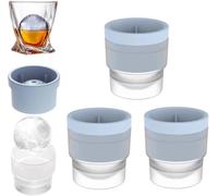 3 stampi per palline di ghiaccio, stampi rotondi per cubetti di ghiaccio con coperchi, senza BPA, impilabili, facili da rilasciare, in silicone, per whisky, cocktail bourbon, macchina per ghiaccio a