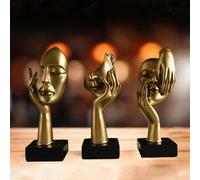 3 statue di pensatori, sculture di volti astratti per la decorazione della