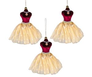 3 statuette da ballerina bordeaux e oro, 15 cm, decorazioni da appendere all'albero di Natale, ornamenti decorativi per feste, ciondolo per albero di Natale a tema fiaba