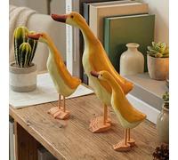 3 statuette di anatre in legno, sculture di animali uniche per libreria,