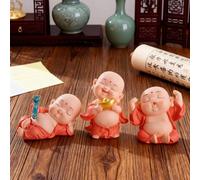 3 statuette di piccolo Buddha, statua di Buddha in PVC, monaco zen in PVC, lingotto dorato, scultura di Buddha Ruyi, ricchezza, buona fortuna, Feng Shui, decorazione per casa e ufficio, decorazione