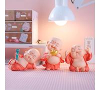 3 statuette di piccolo Buddha, statua di Buddha in PVC, monaco zen in PVC, lingotto dorato, scultura di Buddha Ruyi, ricchezza, buona fortuna, Feng Shui, decorazione per casa e ufficio, decorazione