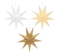 3 stelle natalizie pieghevoli, stelle di carta marrone da 30 cm da appendere, 9 punte stelle di carta bianca beige decorazione da tavolo per Natale Avvento matrimonio compleanno finestra Capodanno