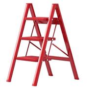 3 Step Ladder, Folding Stepladders, Multi-purpose Stepladders, Portable Folding Stool for Indoor House(Rood)