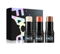 3 Stick Contour, Illuminante e Blush con Pennello - Stick Correttore Crema per Guance e Occhi, Lunga Durata, Impermeabile, Texture Liscia, per Tutti i Tipi di Pelle (3)