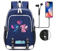 (3)Stitch Prints Zaino da viaggio per bambini, ragazzi e ragazze, con USB, per la scuola, per adolescenti,