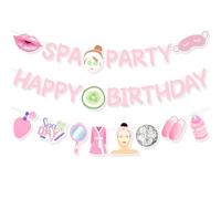 3 striscioni di compleanno per spa, decorazioni per feste di compleanno, decorazioni pre-infilate per pareti e soffitti | Forniture per feste di compleanno in cartoncino per spa per ragazze e
