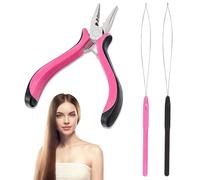 3 strumenti professionali per extension dei capelli, kit di pinze per extension per capelli, include 1 pinza e 2 infila-asole, mini strumento per extension per capelli per una facile estensione e