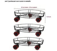 3 supporti porta vaso 3 ruote carrello piante secchio sottovaso bombola balcone