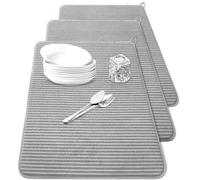 3 tappetini scolapiatti XXL in microfibra, assorbenti per caffè, scaffali, sotto il lavandino, controsoffitti, gessati (grigio chiaro, 61 x 43 cm)