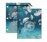 3 tasche con cerniera ad anello 2 pezzi blu mare bianco medusa 27,9 x 22,9 cm | matite lisce cerniera sacchetto finestra trasparente per forniture per ufficio