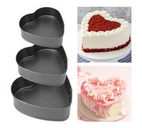 3 teglie per torte a forma di cuore, antiaderenti, in acciaio al carbonio, con base a rilascio facile e blocco di sicurezza, 20 cm, 22 cm, 24 cm, stampo per torte piccole per cheesecake (colore: nero)