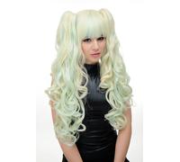 3-teilig Parrucca Codini Rimovibile Cosplay Lungo Riccio Verde Chiaro Biondo