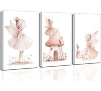 3 tele da parete con fatina rosa, decorazione da parete per cameretta dei bambini, decorazione per la casa, senza cornice, 30,5 x 45,7 cm