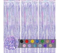 3 tende a frange color viola pastello con glitter, per porta, sfondo per feste, 1 x 2 m, tende luccicanti per feste di compleanno per ragazze, unicorni, sirene, principesse, feste