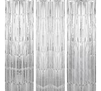 3 tende con tinsel color argento, con brillantini, per decorazioni per feste, feste di compleanno, matrimoni, festival, discoteca, baby shower (1 m x 3 m)