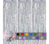 3 tendine argentate glitterate per porta, 1 x 2 m, decorazioni luccicanti con nappe per compleanni, stranger Things, feste di Natale