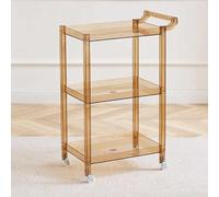 3-Tier Acrylic Bar Cart with Wheels & Handle, Clear Side Table Storage Rack Organizer, Multifunction Mobile Wine Rack Serving Trolley Cart for Kitchen Dining Living Room