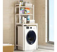 3-Tier Multi-Functional Washer Shelf - Space-Saving Steel Frame Laundry Basket for Bathroom, Thickened & Reinforced, White Color