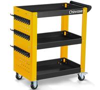 3 Tier Rolling Tool Cart on Wheels, Mechanic Storage Organizer, Rolling Work Cart with Pegboard for Garage, Workshop, Warehouse