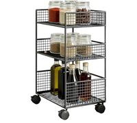 3 Tier Snack Cart, Rolling Storage Cart, Metal Movable Functional Organizer with Wheels for Kitchen Office, Cleaning Laundry Bathroom Classroom Craft, Makeup Pantry Organization for Home College Use