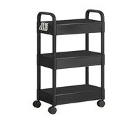 3 Tier Storage Trolley Cart On Wheels With Handle, Multifunctional Rolling Organizer Utility For Kitchen, Bathroom, Office, Living Room, Space-Saving Mobile Shelving Home Organizer, 69x33x22cm