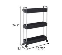 3-Tier Storage Trolley Cart Slide-out Slim Rolling Utility Cart Mobile Storage Shelving Organizer for Kitchen, Bathroom, Laundry Room