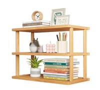 3-Tier Wooden Open Bookcas, Small Storage Bookshelf for Small Spaces, Modern Display Book Shelf for Living Room, Office, Kitchen, Balcony Rustic Brown&Log Color(beige,67 * 24 * 37cm)
