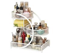 3 Tiers Makeup Organizer, Metal Bathroom Countertop Organizers with Tissue Holder Perfume Skincare Organizers Holder for Vanities, Cabinet, Cosmetic, Dresser Organizer, White