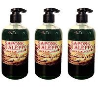 3 (TRE) PEZZI SAPONE DI ALEPPO LIQUIDO 500 ML AL 25% DI OLIO DI ALLORO TOTALE 1,5 L DI PRODOTTO NUOVA FORMULA PIU' DENSO